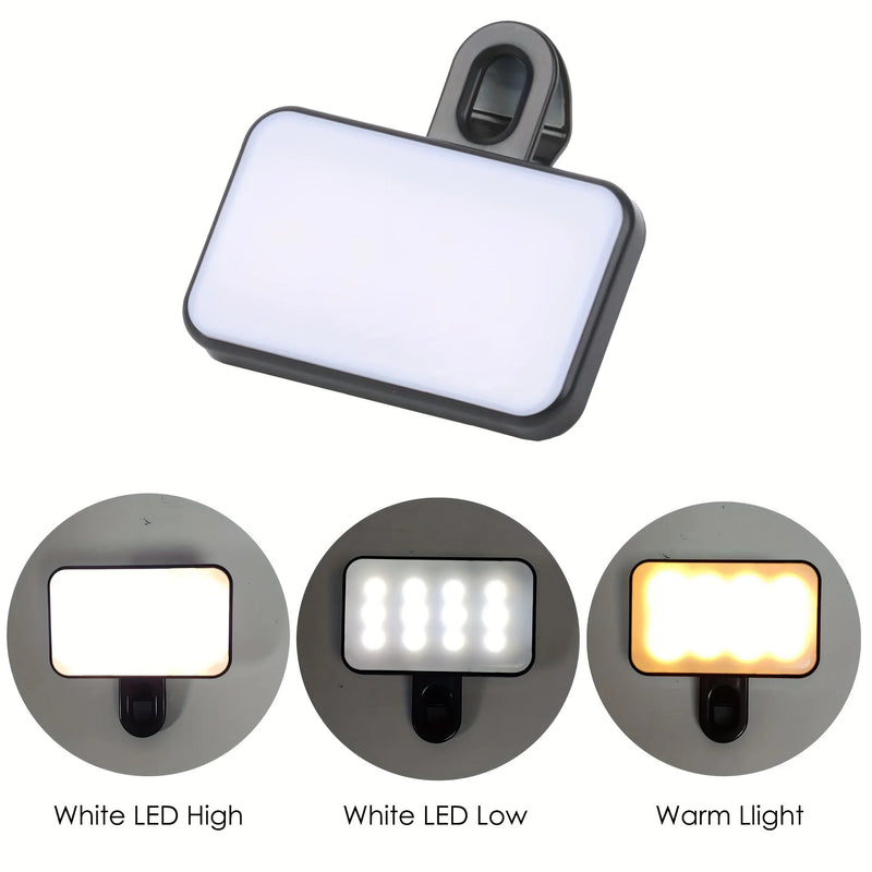 HOOPET Portable Mini Selfie Light – Rechargeable Clip-On LED with 3 Adjustable Brightness Modes