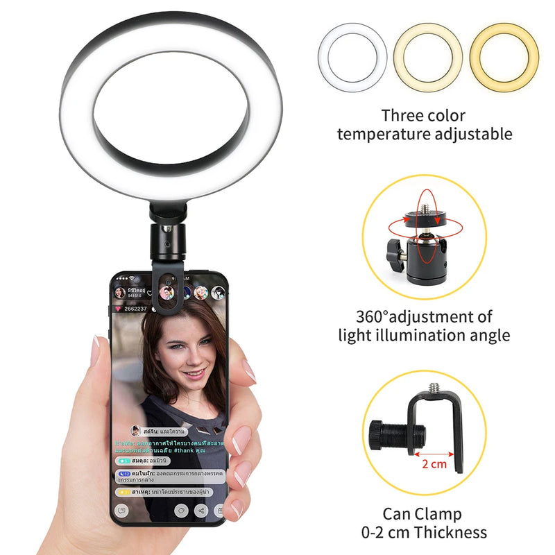 6.3" LED Ring Light for Live Streaming & Video Calls – USB Clip-On for Laptop, MacBook, PC