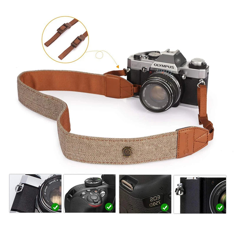 Adjustable Cotton Leather Camera Shoulder Strap for DSLR & SLR – Compatible with Sony, Nikon, Canon