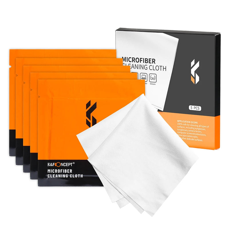 K&F Concept 5-Pack Microfiber Cleaning Cloths – Individually Wrapped for Camera Lenses