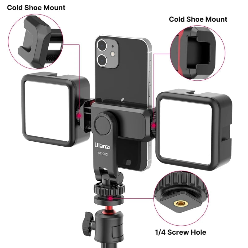 Ulanzi ST-06S Vertical Phone Mount – Tripod Holder for Mic & Light, Vlogging Clip for iPhone