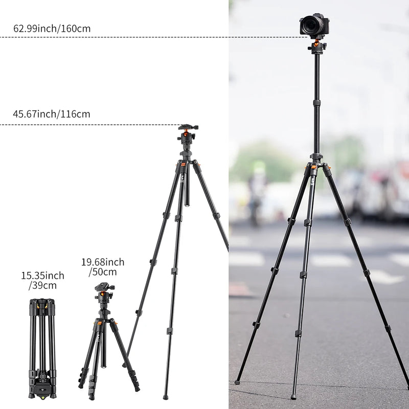 62.99-Inch Portable Aluminum Camera Tripod with 360° Panorama Ball Head DSLR Tripod Ball Head