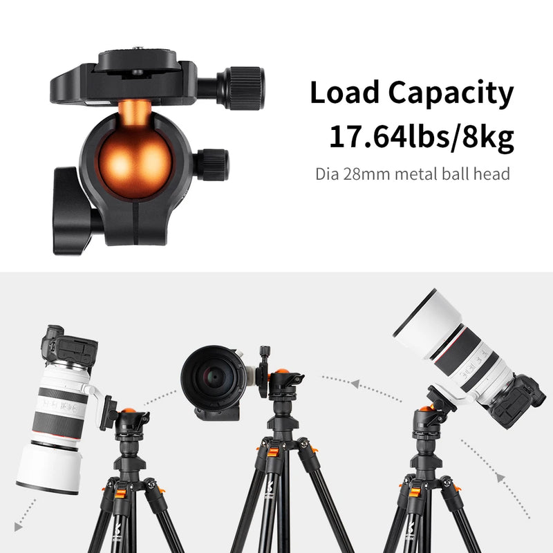 62.99-Inch Portable Aluminum Camera Tripod with 360° Panorama Ball Head DSLR Tripod Ball Head