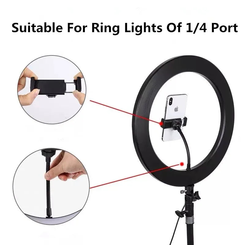 Flexible Hose Long Arm Phone Holder Clip for Ring Light – 360° Adjustable Mount Bracket