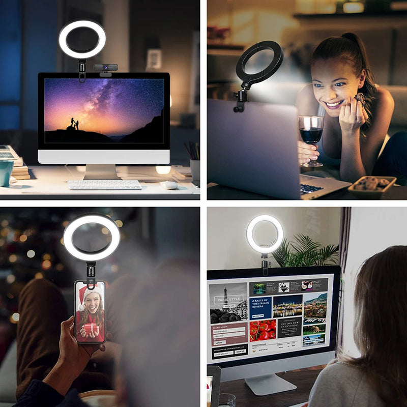 SZKOSTON 16cm LED Ring Light – Clip-On Laptop Light for Zoom, Video Calls, Streaming, and YouTube