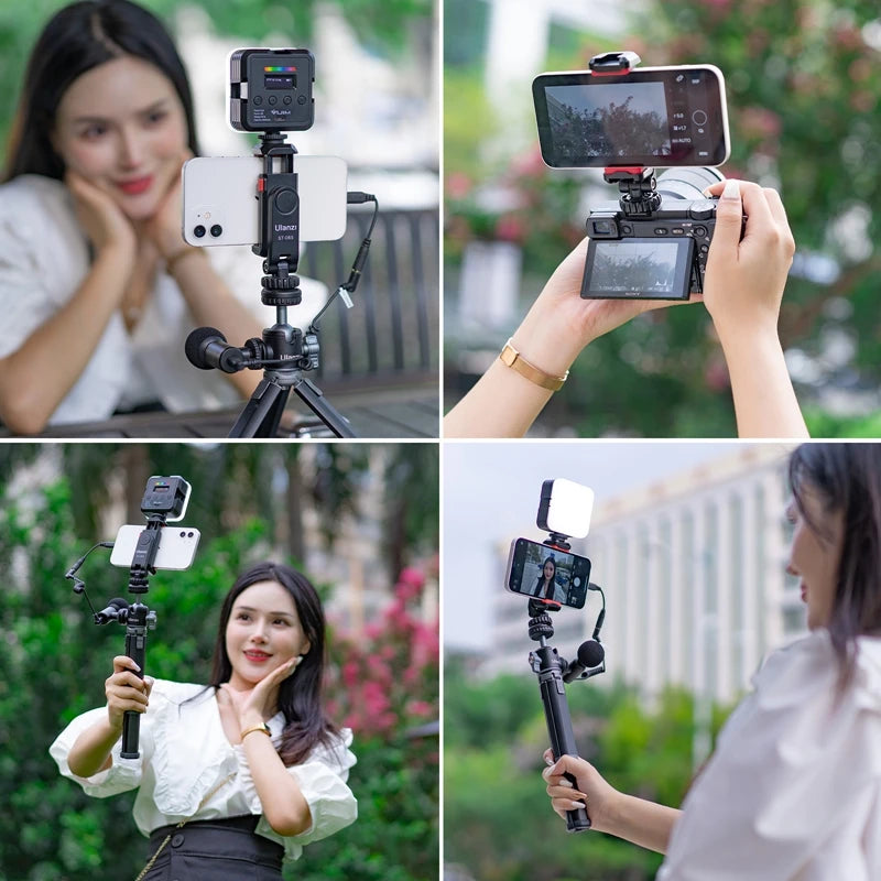 Ulanzi ST-06S Vertical Phone Mount – Tripod Holder for Mic & Light, Vlogging Clip for iPhone