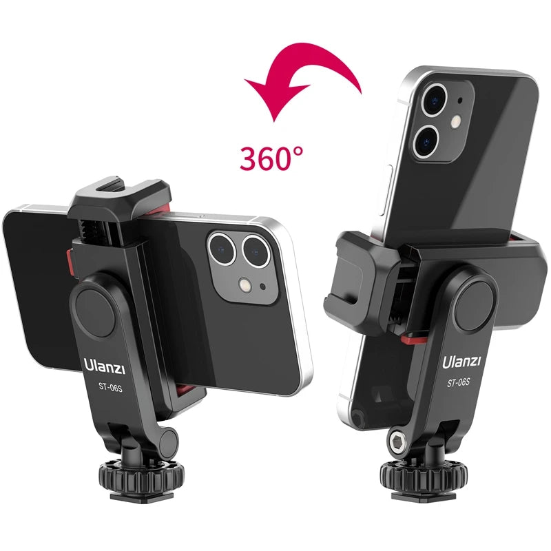 Ulanzi ST-06S Vertical Phone Mount – Tripod Holder for Mic & Light, Vlogging Clip for iPhone