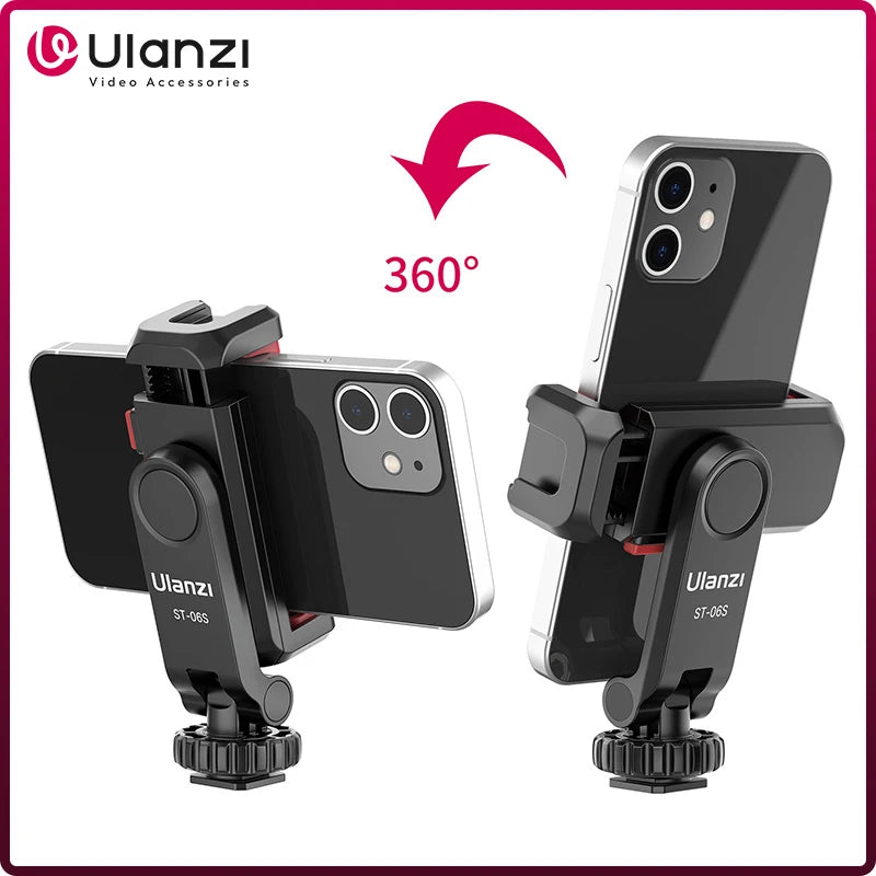 Ulanzi ST-06S 360° Rotatable Phone Holder for Vlog Shooting with Cold Shoe Mounts Vertical Shooting