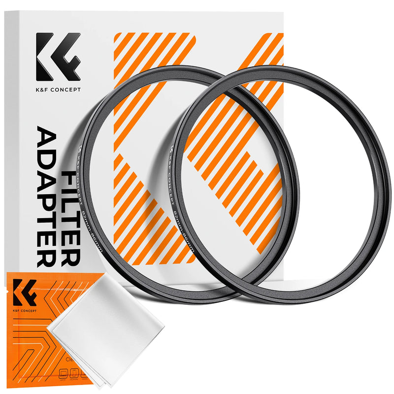 K&F Concept Step-Up Ring – Aviation-Grade Aluminum Filter Adapter Ring with Cleaning Cloth (2-Pack)