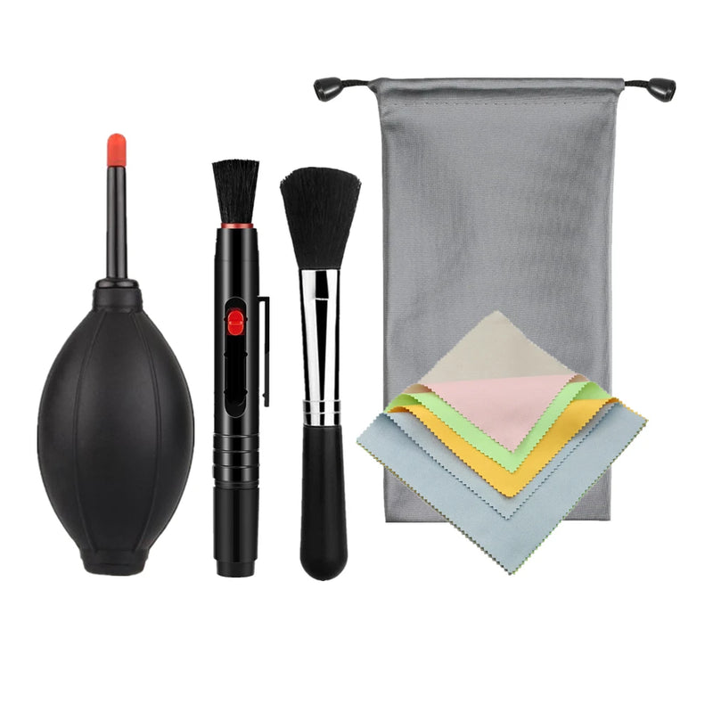 5-in-1 Camera Cleaning Kit – Air Blower, Lens Pen, Brush, Cloth, and Bag for DSLR & Screens