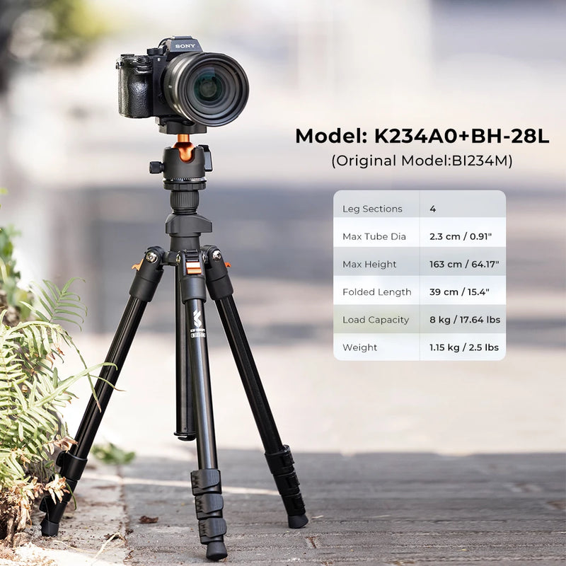 K&F Concept Portable Travel Tripod – with 360° Ball Head & Quick Release for DSLR Cameras