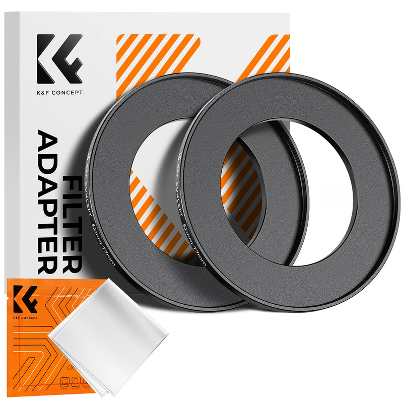 K&F Concept Step-Up Ring – Aviation-Grade Aluminum Filter Adapter Ring with Cleaning Cloth (2-Pack)