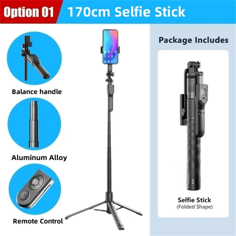 1750mm Bluetooth Selfie Stick Tripod with LED Light and Foldable Design for Smartphones Steady