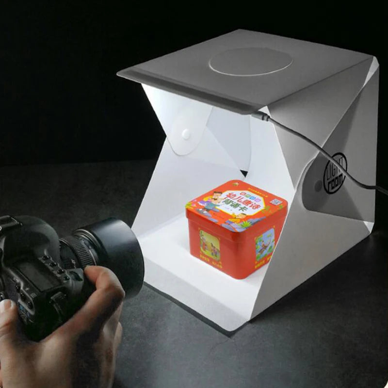 KOQZM 22cm Portable LED Lightbox – Folding Photography Studio Tent with Backdrops for Product Shoots