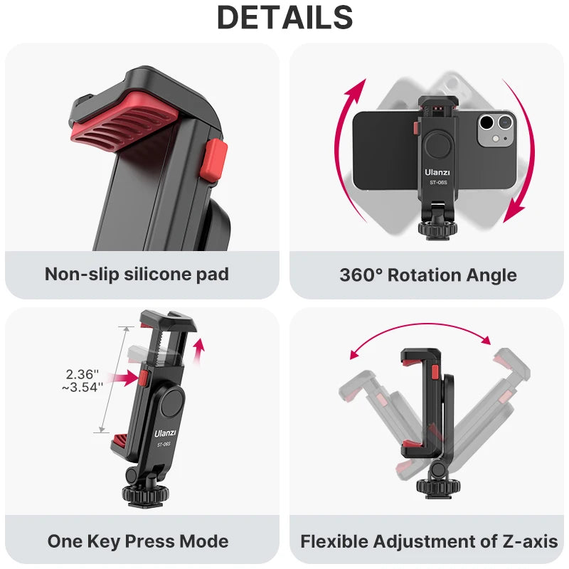 Ulanzi ST-06S 360° Rotatable Phone Holder for Vlog Shooting with Cold Shoe Mounts Vertical Shooting