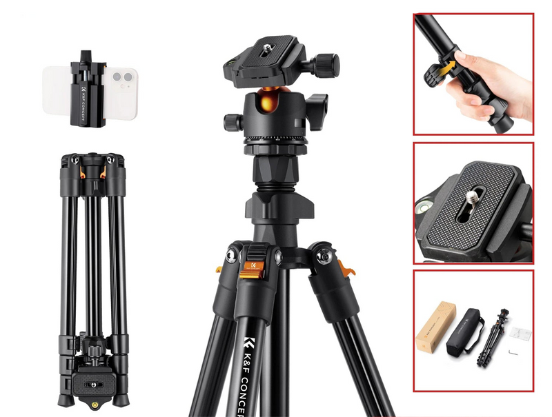 K&F Concept Portable Travel Tripod – with 360° Ball Head & Quick Release for DSLR Cameras