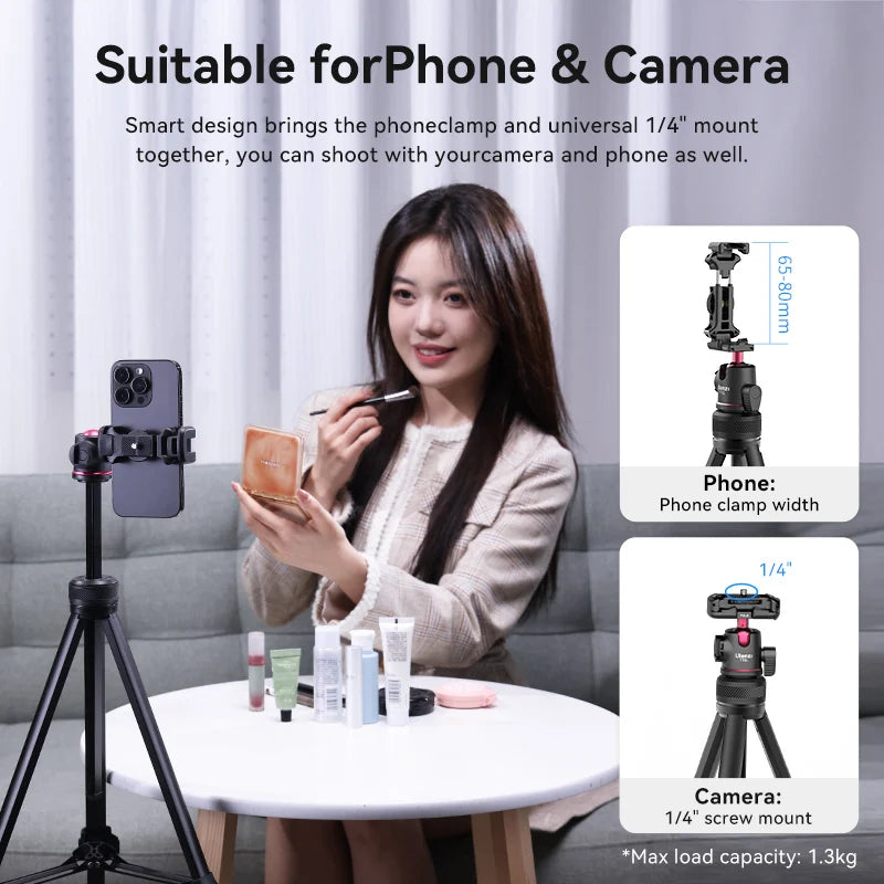 Ulanzi TT51 Portable Tripod – 1380mm Lightweight Aluminum Camera & Phone Stand with Folding Clip