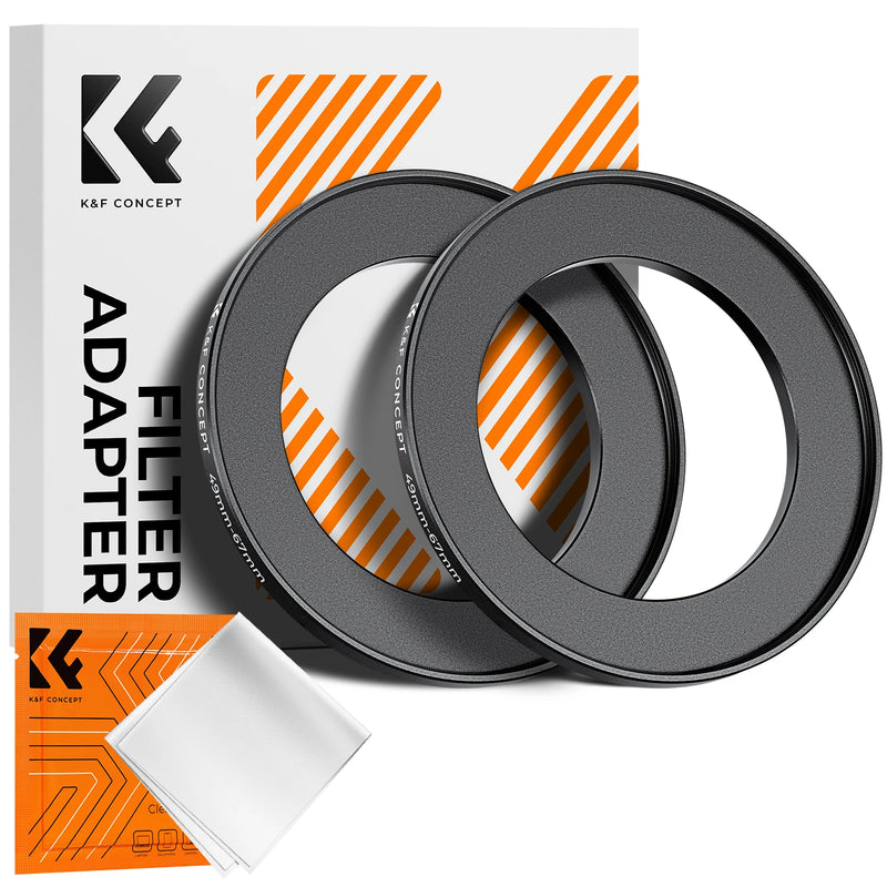 K&F Concept Step-Up Ring – Aviation-Grade Aluminum Filter Adapter Ring with Cleaning Cloth (2-Pack)