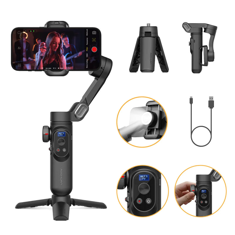 AOCHUAN Smart X Pro 3-Axis Smartphone Gimbal – Stabiliser with Light for Smartphones