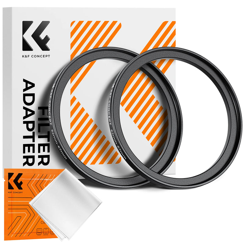 K&F Concept Step-Up Ring – Aviation-Grade Aluminum Filter Adapter Ring with Cleaning Cloth (2-Pack)