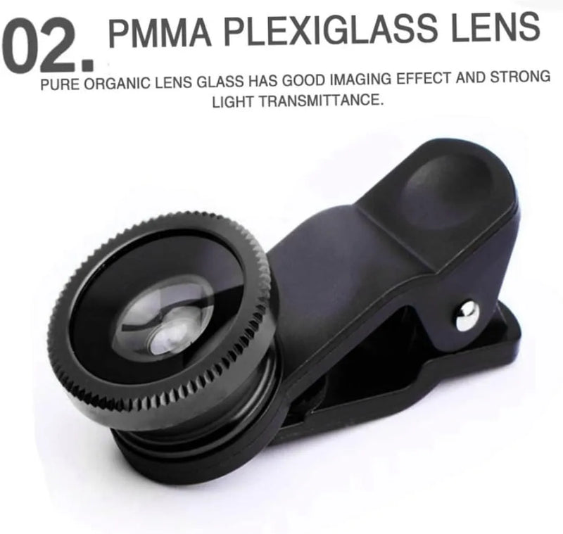 3-in-1 Mobile Phone Lens Kit: Fisheye, Wide Angle & Macro for Universal Cell Phones, Lightweight