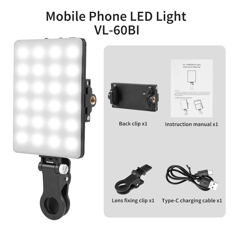 Mini RGB LED Fill Light for Phone & Laptop – Clip-On Rechargeable Light for Vlogging & Live Stream