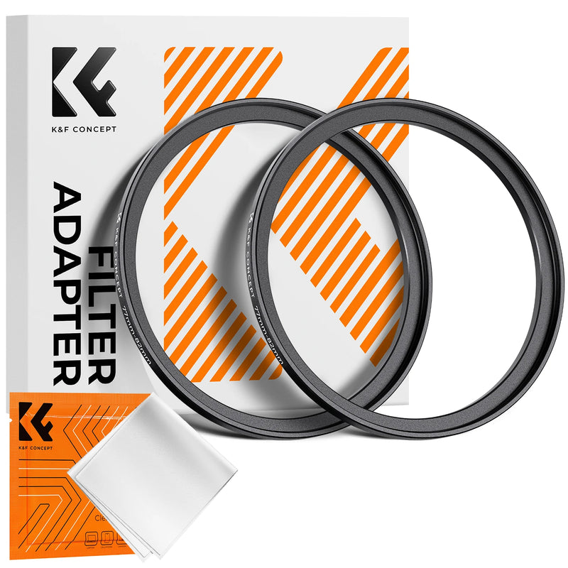 K&F Concept Step-Up Ring – Aviation-Grade Aluminum Filter Adapter Ring with Cleaning Cloth (2-Pack)