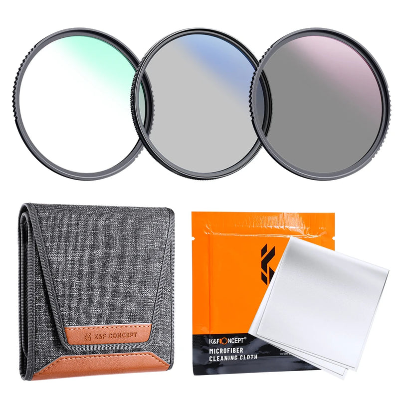 K&F Concept ND4 + MCUV + CPL Filter Kit – Camera Lens Filter with Cleaning Cloth & Pouch (37mm-82mm)