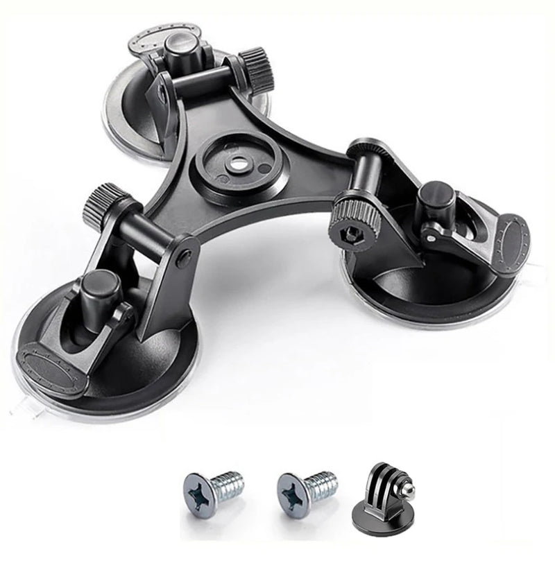 Triple Suction Cup Mount for DJI Osmo Action 4 3, GoPro 13-7, Insta360 X4 X3 X2 – 1/4" Adapter