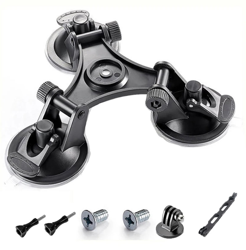 Triple Suction Cup Mount for DJI Osmo Action 4 3, GoPro 13-7, Insta360 X4 X3 X2 – 1/4" Adapter