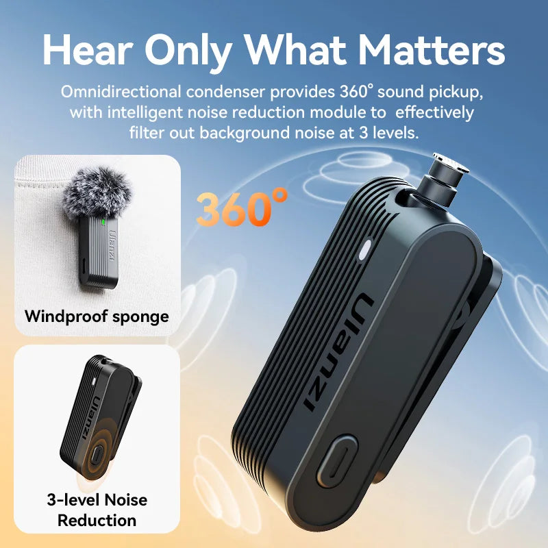 ULANZI A100 Wireless Lavalier Microphone – Real-Time Monitoring for iPhone & Cameras