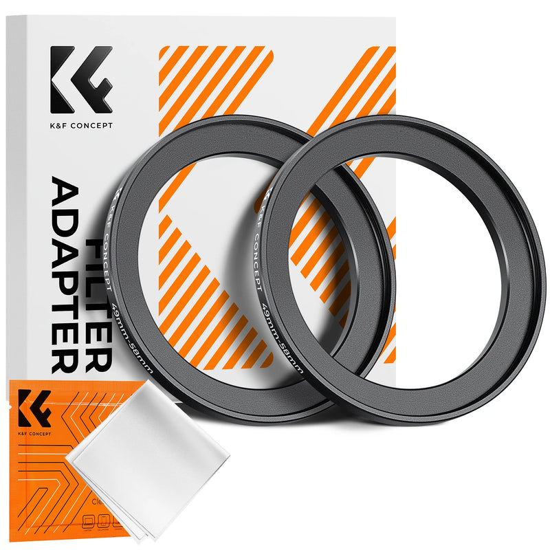 K&F Concept Step-Up Ring – Aviation-Grade Aluminum Filter Adapter Ring with Cleaning Cloth (2-Pack)