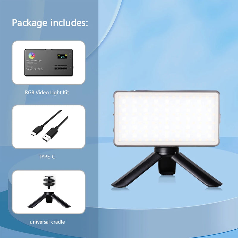 RGB LED Video Light Panel for DSLR & Vlogging – 2500-9000K, CRI95+, LCD Display, Cold Shoe Mount