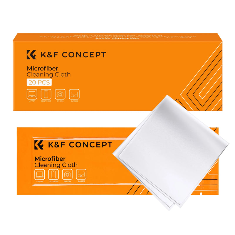 K&F Concept 20-Pack Microfiber Cleaning Cloths – Individually Wrapped, for Lenses, Glasses, Screens