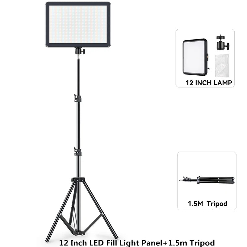 8/12 Inch LED Photography Video Light Panel Kit with Tripod Studio Lamp for Live Streaming & YouTube