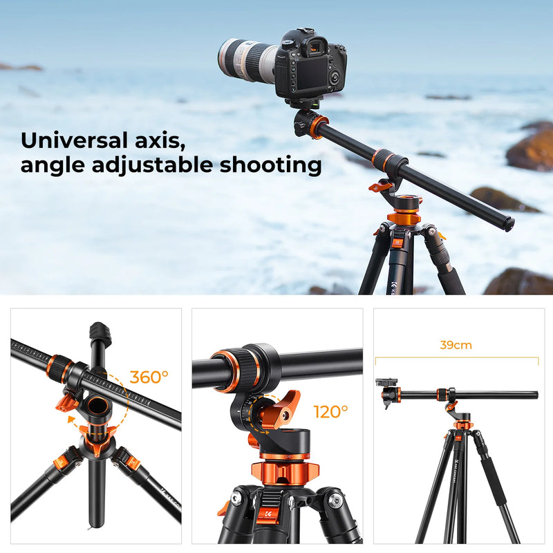 K&F Concept 90" Aluminum Camera Tripod – 2.3m Travel Tripod with Reversible Center & Monopod