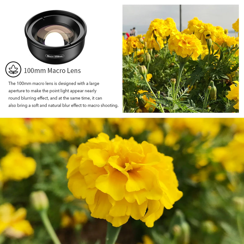 APEXEL 100mm Macro Lens for Mobile Phones, Professional HD Close-Up Camera Lens for iPhone & Android