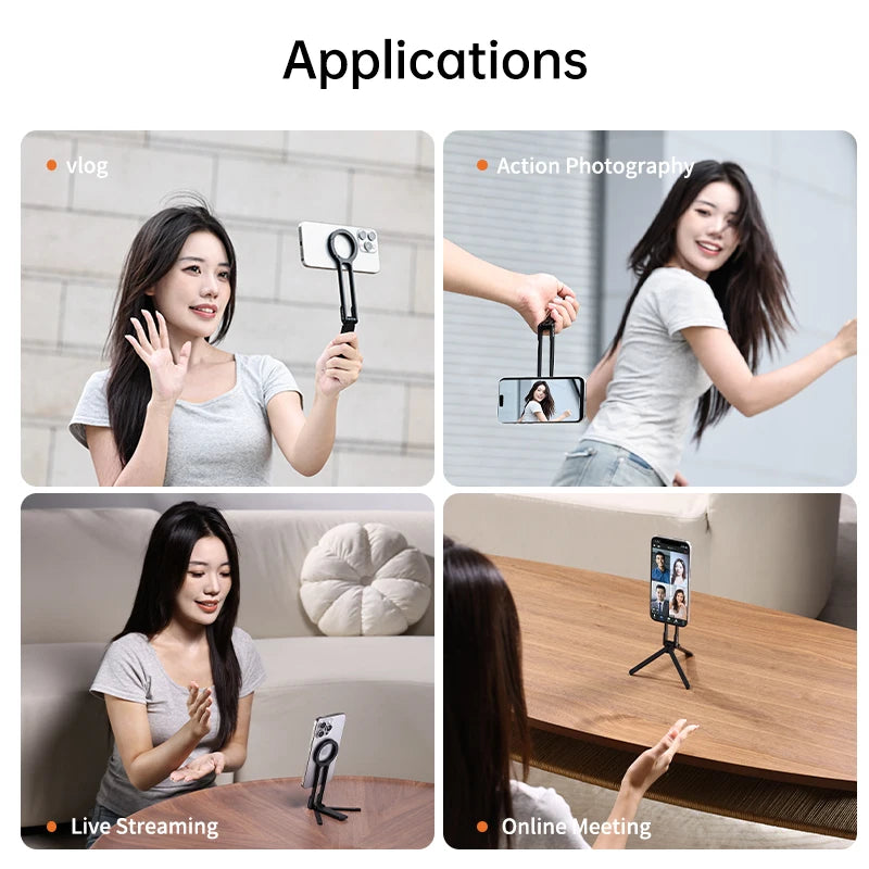 Ulanzi MA30 Carabiner-Mounted Magnetic Phone Tripod – Dual-Sided Mount & Handle for iPhone 15/14/13