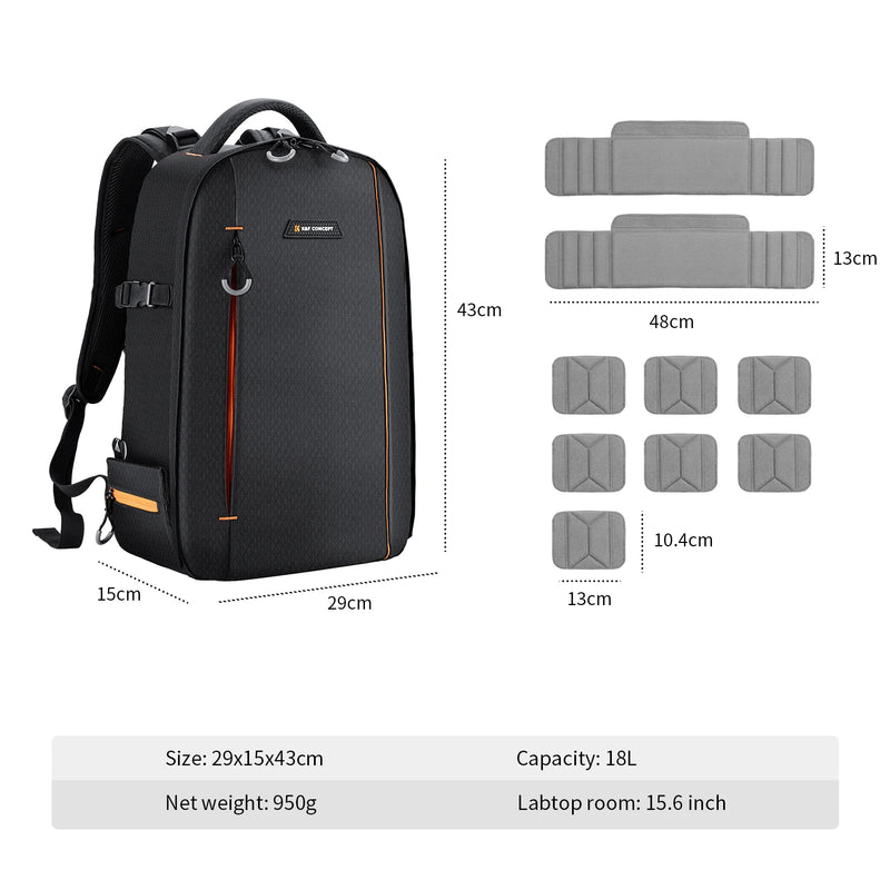 K&F Concept Professional Camera Backpack – Waterproof DSLR Bag for 15.6" Laptop, Lenses, Tripod