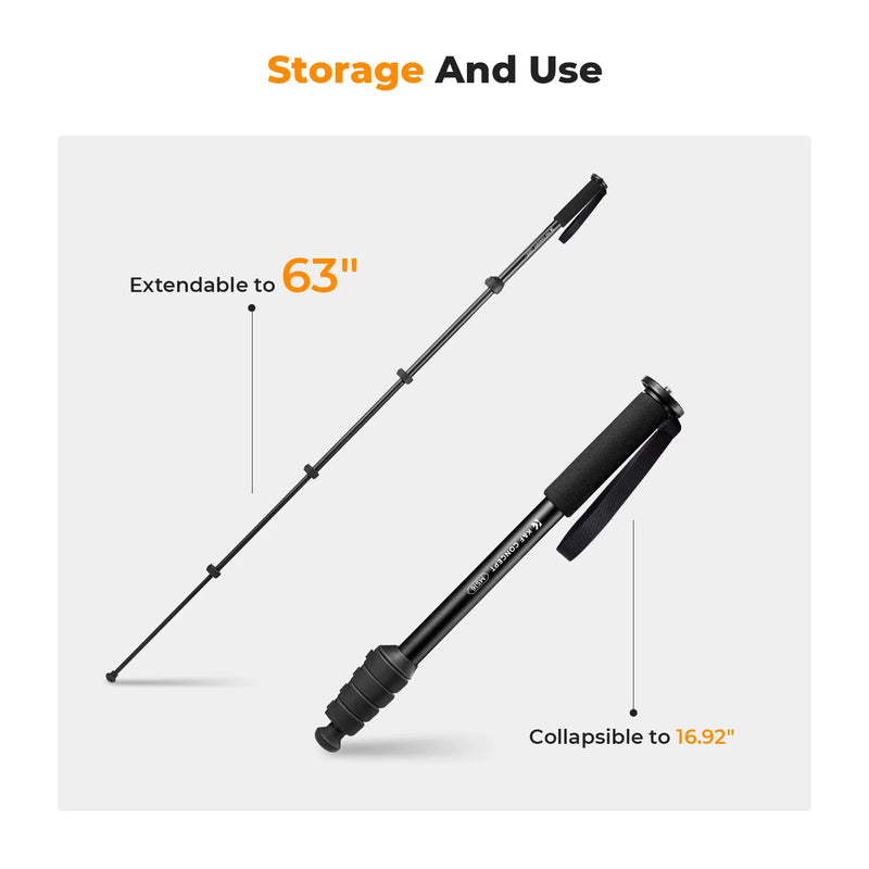 K&F Concept 63'' Aluminum Camera Monopod – 5-Section Portable Stand for Nikon, Canon, Leica