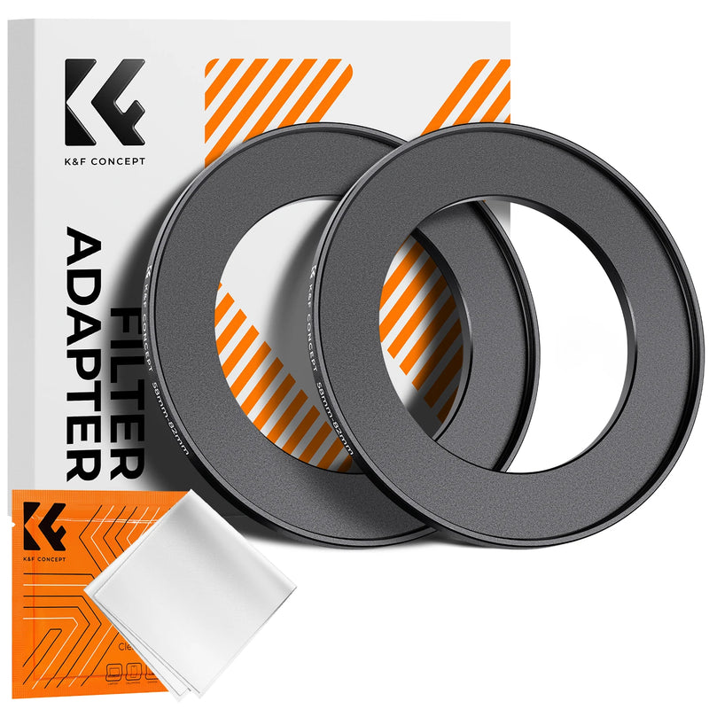 K&F Concept Step-Up Ring – Aviation-Grade Aluminum Filter Adapter Ring with Cleaning Cloth (2-Pack)