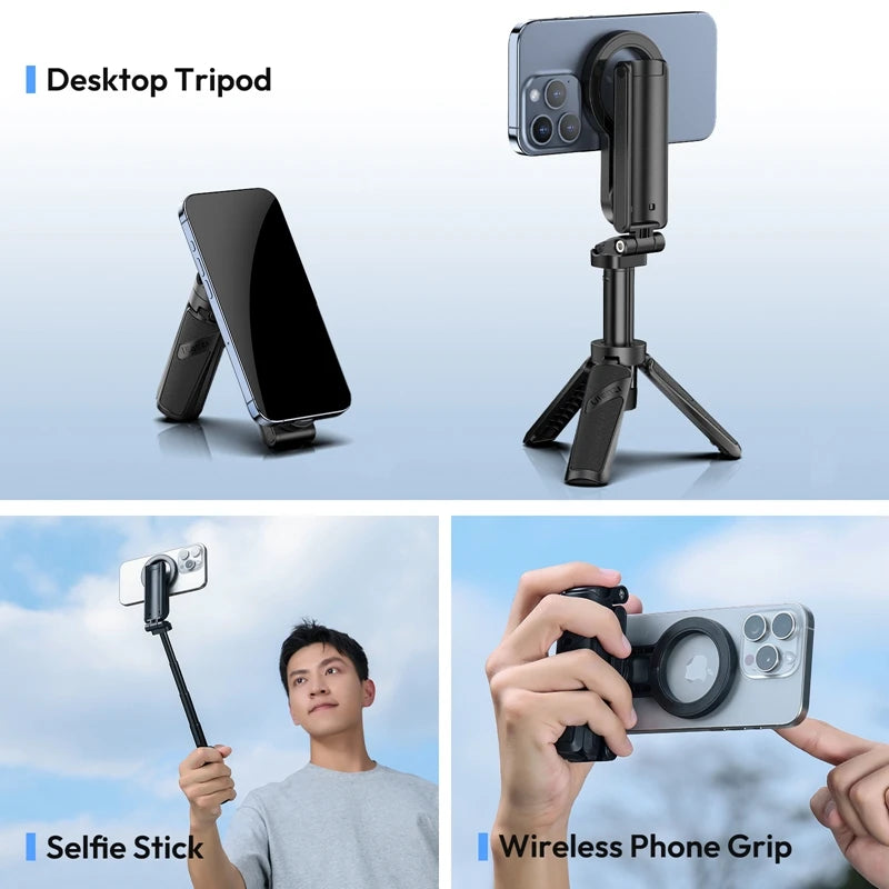 Ulanzi JJ03 Magnetic Phone Tripod – Wireless Grip, Selfie Stick, Bluetooth Remote, for iPhone & Android