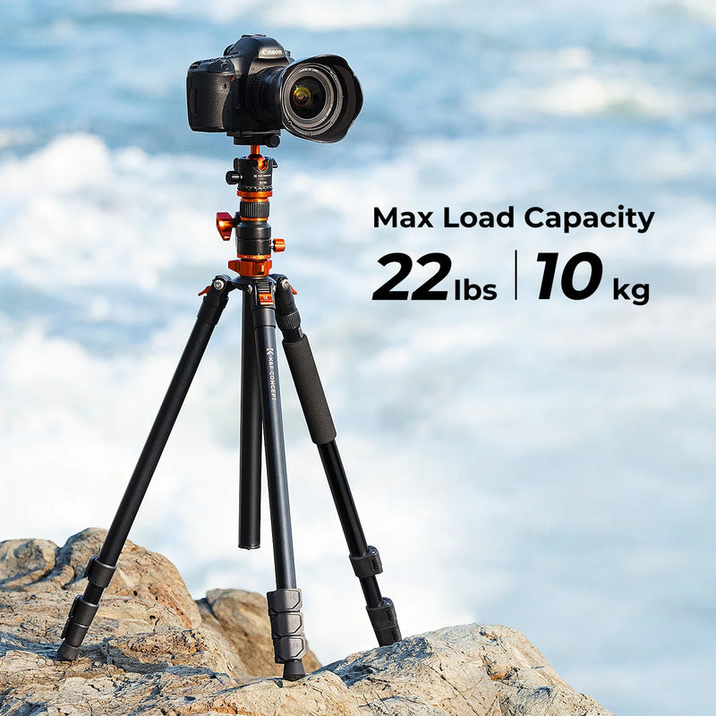 K&F Concept 90" Aluminum Camera Tripod – 2.3m Travel Tripod with Reversible Center & Monopod