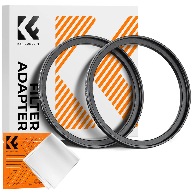 K&F Concept Step-Up Ring – Aviation-Grade Aluminum Filter Adapter Ring with Cleaning Cloth (2-Pack)