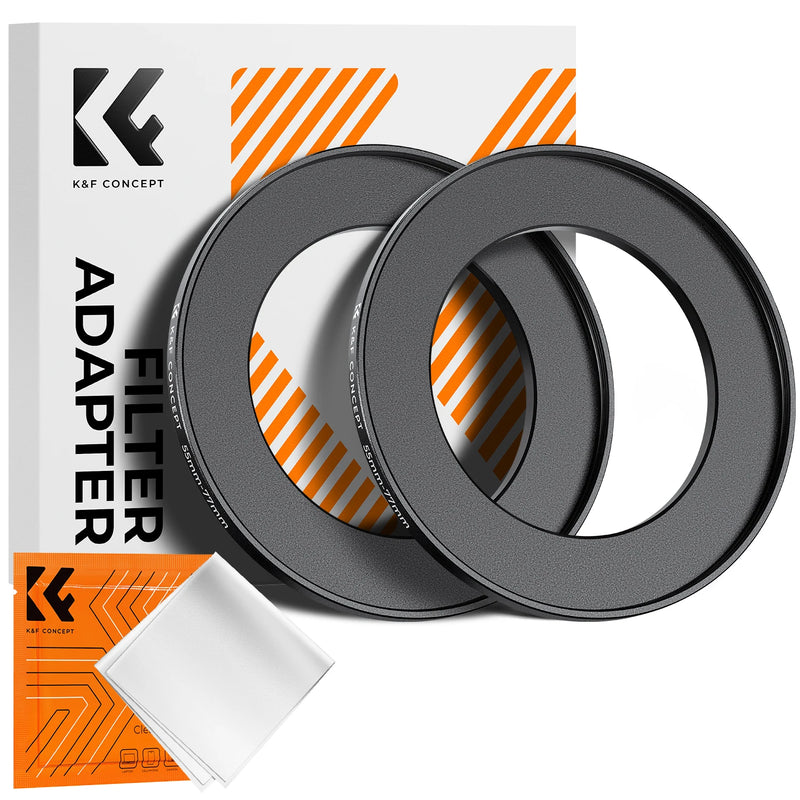 K&F Concept Step-Up Ring – Aviation-Grade Aluminum Filter Adapter Ring with Cleaning Cloth (2-Pack)