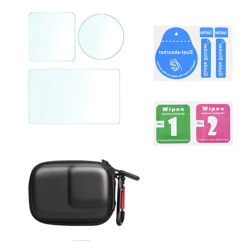 Accessory Kit for DJI Osmo Action 4 – Tempered Glass, Mini Carrying Bag, Lens Cap, Windslayer Foam