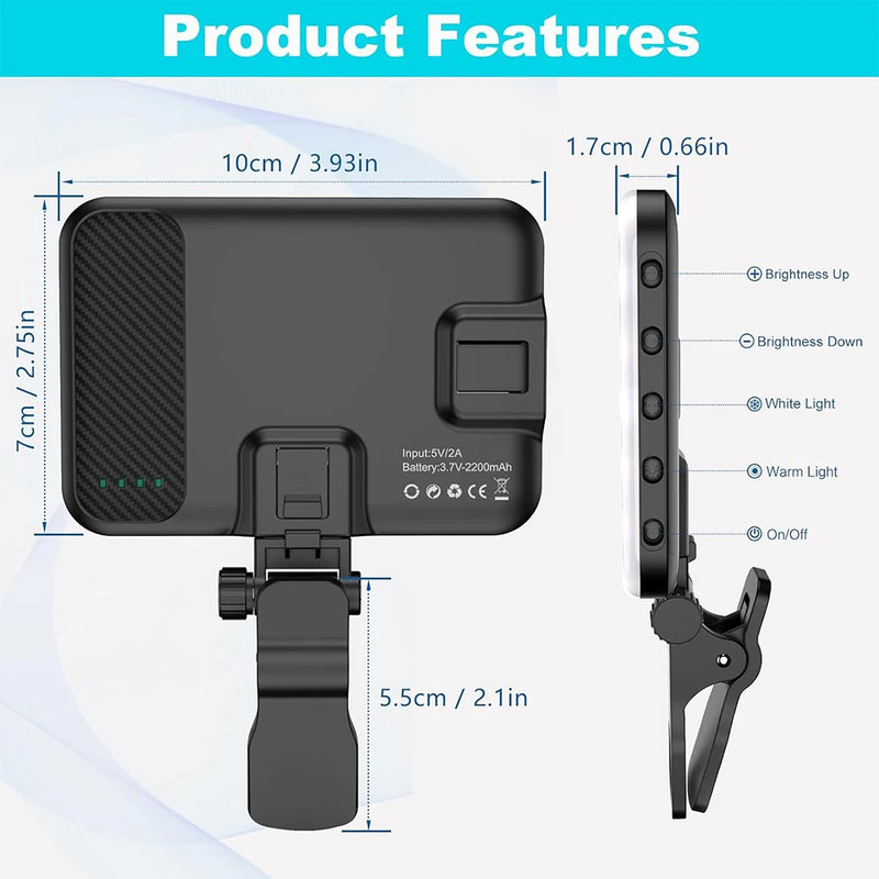 Minifocus 60 LED Rechargeable Selfie Light – 10-Level Brightness, Clip-On for Phone & Laptop