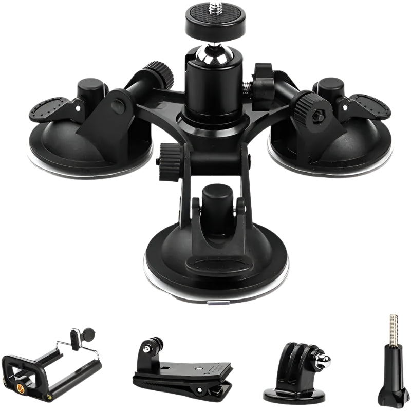 Triple Suction Cup Mount for DJI Osmo Action 4 3, GoPro 13-7, Insta360 X4 X3 X2 – 1/4" Adapter