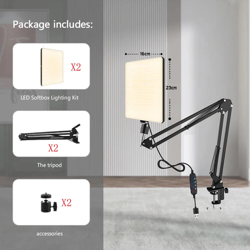 BAODELI LED Photography Light – Selfie & Conference Lighting with Scissor Arm Stand Live Streaming