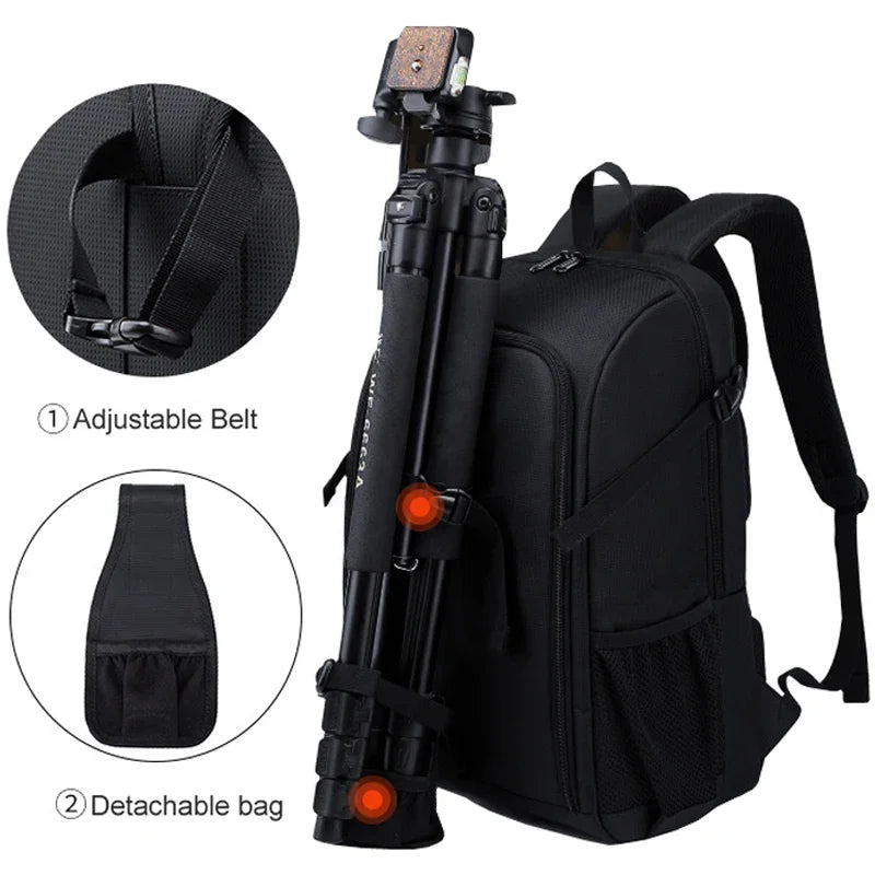 Large Capacity Waterproof Camera Backpack – DSLR/Tripod Photo Bag with Rain Cover